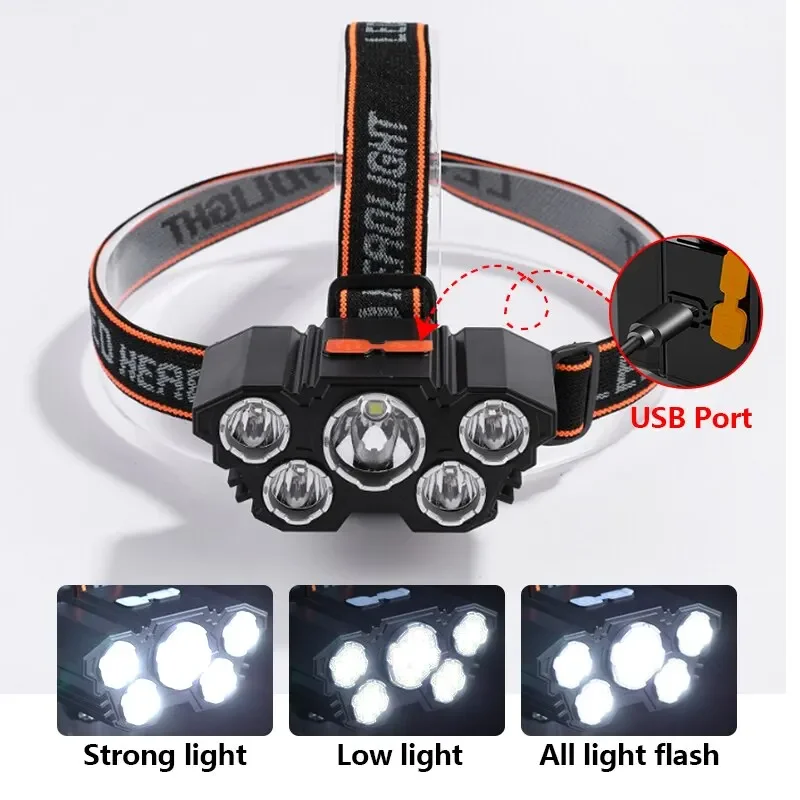 Linterna LED recargable con batería integrada 18650, Luz fuerte para acampar, aventura, pesca, faro