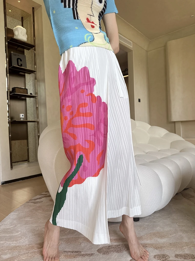 

Miyake Pleated Summer New Half Skirt Designer Version Art Flower Print Small Fold Wrapped Half Skirt Long Dress