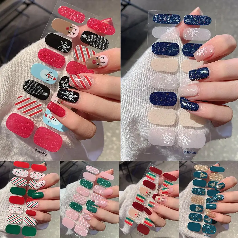 3D Christmas Nail Stickers Santa Claus Snowman Snowflake Series Waterproof Decoration Embossed DIY Gel Decals V7L1