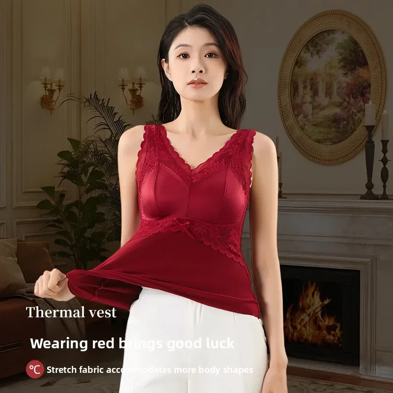 

Женский бархатный теплый жилет с начесом и кружевом, бесшовный утолщенный ремень, фиксированная подушка на груди, удобная основа, зимнее теплое нижнее белье