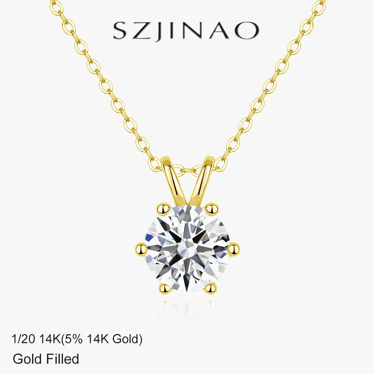

6 Prong Moissanite Solitaire Necklace 14K Gold Filled 0.5~5ct Pendant Colorfast Engagement Gift for Women Classic Jewelry