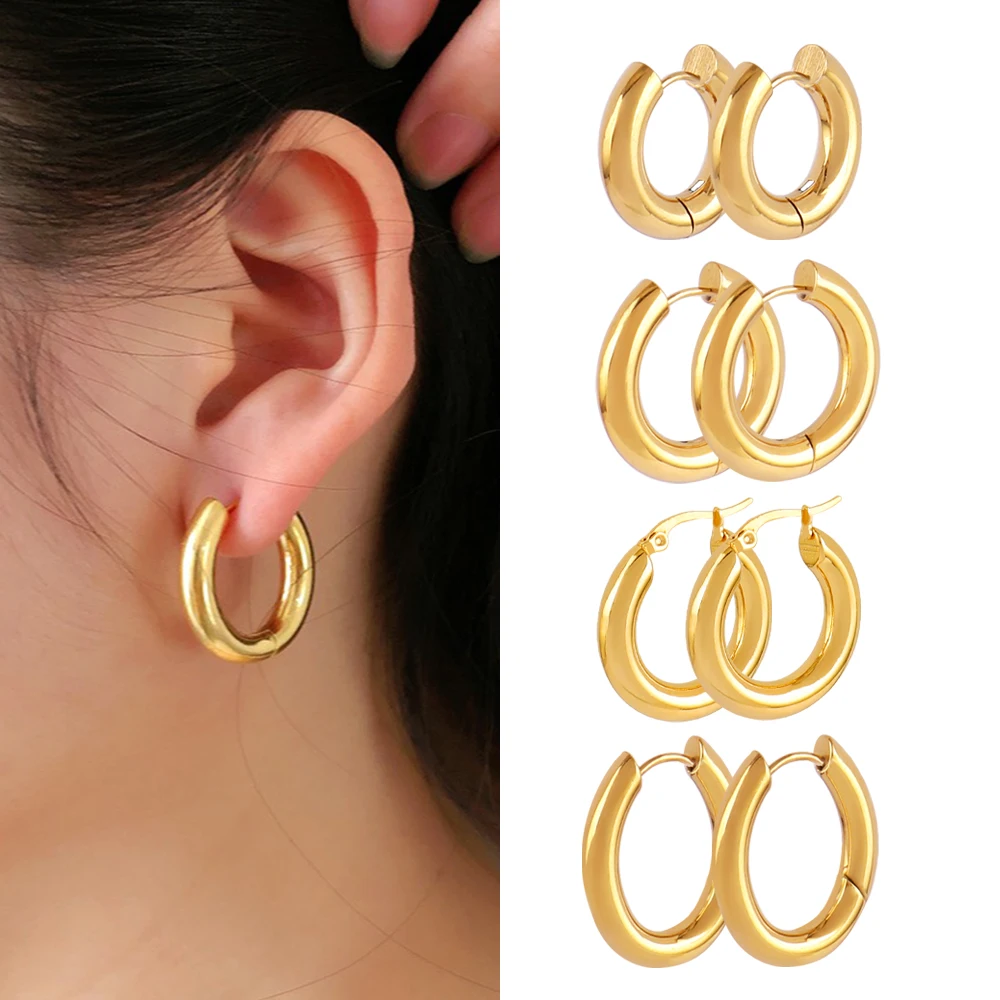 Punk Gold Color 316L Stainless Steel Earring Hoop Earrings for Women Men Big Round Circle Earring Hiphop Jewelry Gift Wholesale