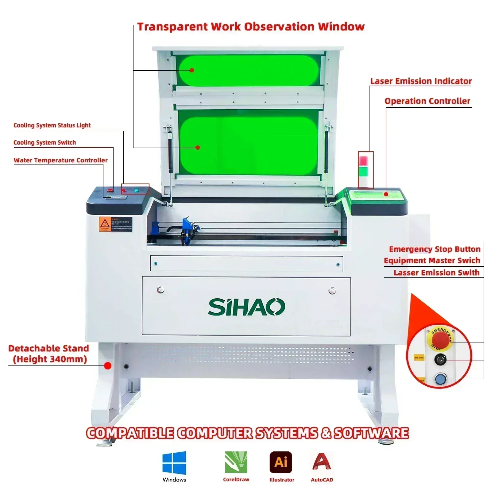 VEVOR Laser Engraver macchina per incisione Laser con refrigeratore di raffreddamento integrato 100W 700x500mm strumenti per stampante spia di sicurezza