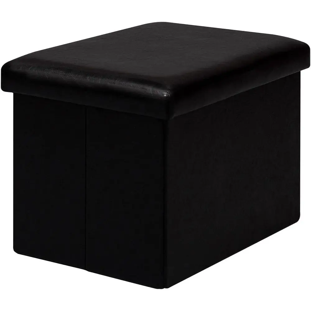 

olding Storage Ottoman Cube aux Leather Ottomans or Living Room, Bedroom, Home Oice, Dorm Storage ootrest Black 16.5"x12.6"x12.6
