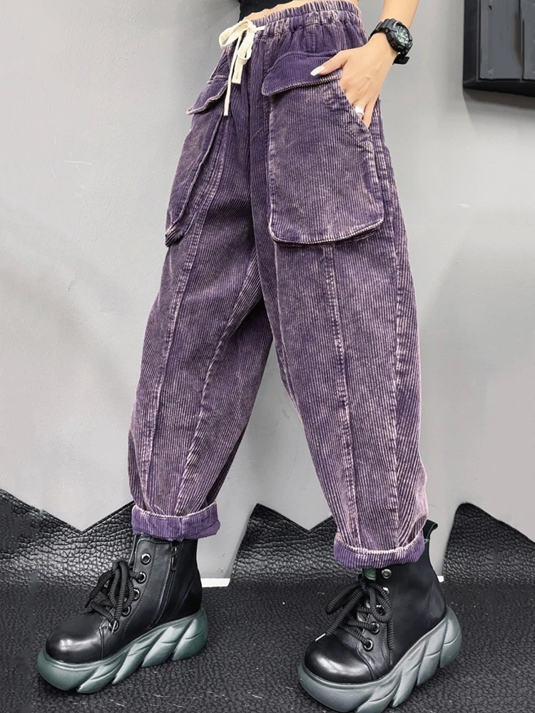 Max LuLu Designer 2023 Winter Womens Korean Fashion Loose Vintage Corduroy Pants Ladies Casual Harajuku Classic Harem Trousers