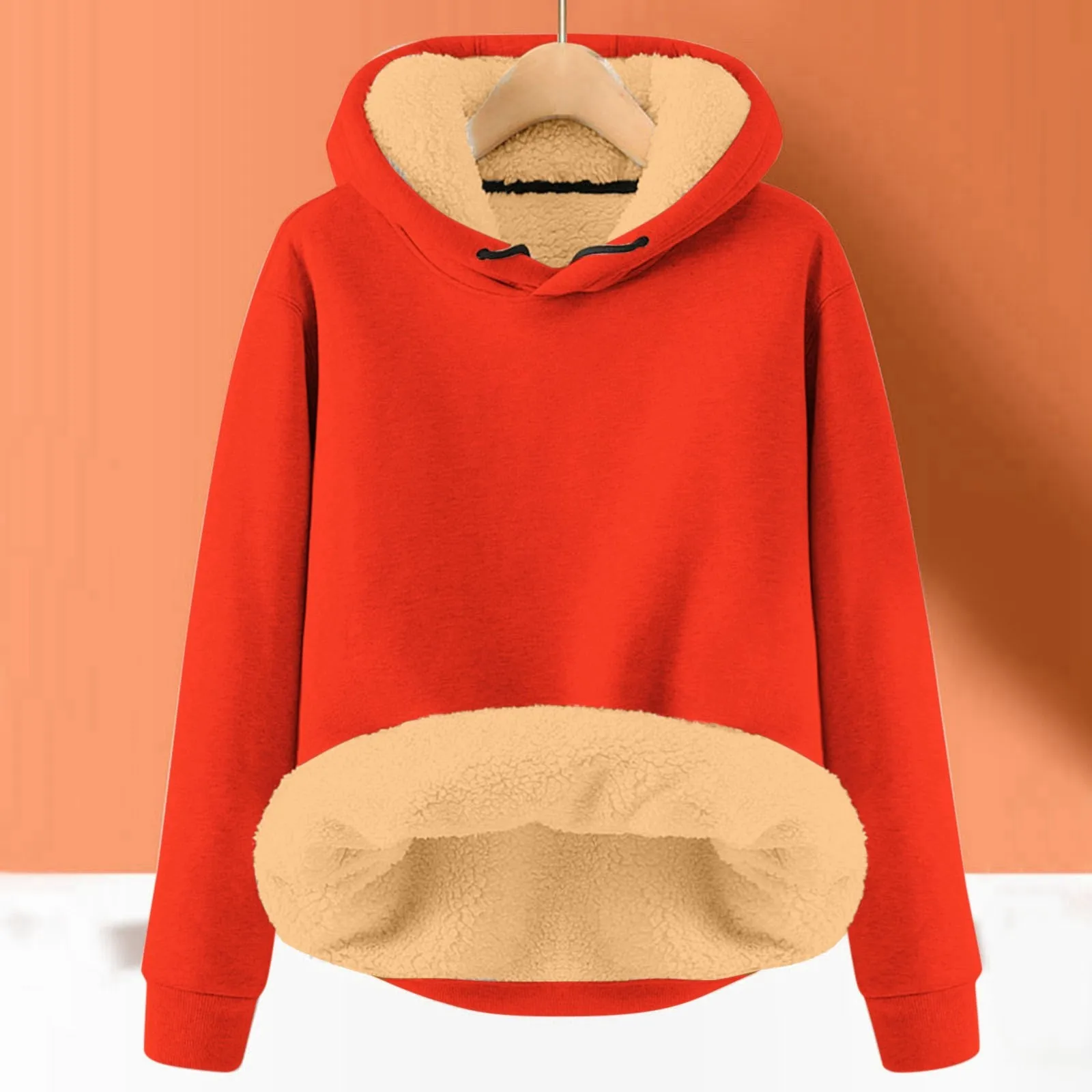 Autumn Winter Solid Color Velvet Liner Hoodie Ladies Thick Warm Loose Hooded Sweatshirt Drawstring Simple Basic Pullover