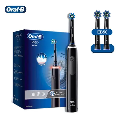 Oral B Pro 4 울트라 전동 칫솔 3D 회전 충전식 치아 브러시 압력 센서 4 가지 브러싱 모드 2 분 타이머