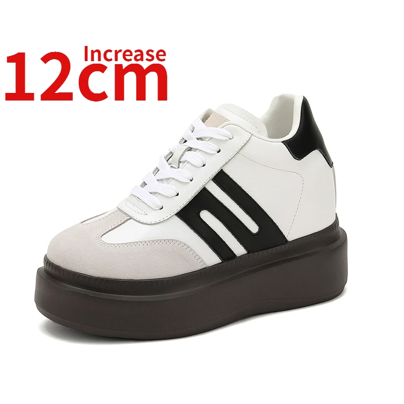 Panda Shoes for Women Height Increased 12cm Genuine Leather Thick Sole Board Sneakers Autumn New Casual Heighteng Training Shoes