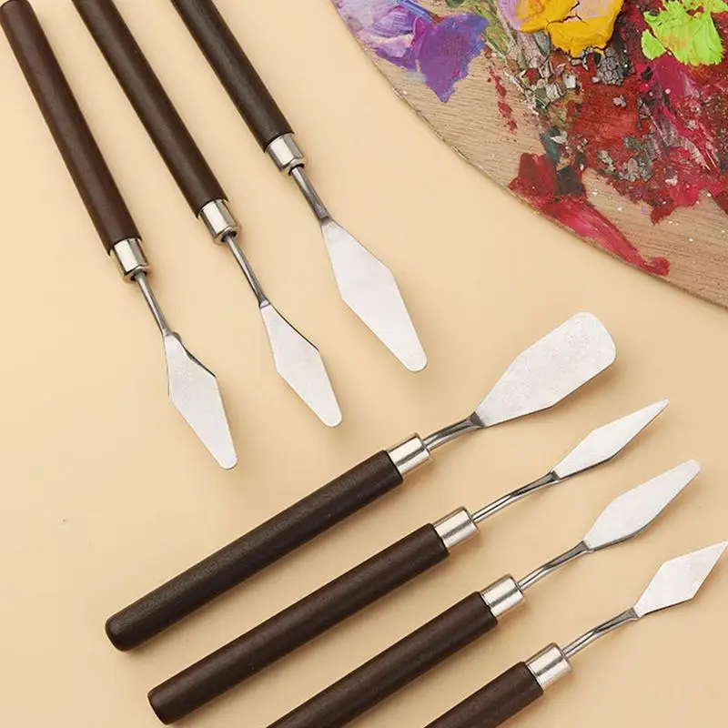 Oil Painting Knife Stainless Steel Palette Painting Knife Set 7 Pieces Multipurpose Oil Painting Spatula Oil Painting Supplies