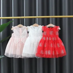 Summer Toddler Flower Fairy Princess Wedding Baby Girls Sleeveless Wings Party Evening Dresses Children Clothes 0 To 3 Years Old