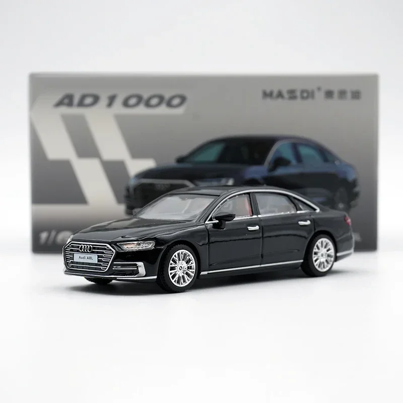 MASSDI In Stock 1:64 Audi A8L Black Chrome Blue Diecast Car Model Collection Toys