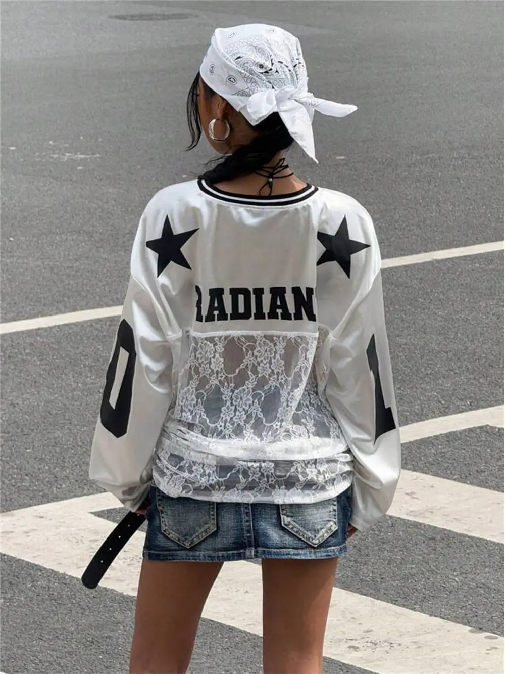 2026 New Summer Y2K Perspective Lace Splicing American Shirt Long Sleeve Top Street Trendy Fashion Niche Versatile Hot Girl Date - view 4