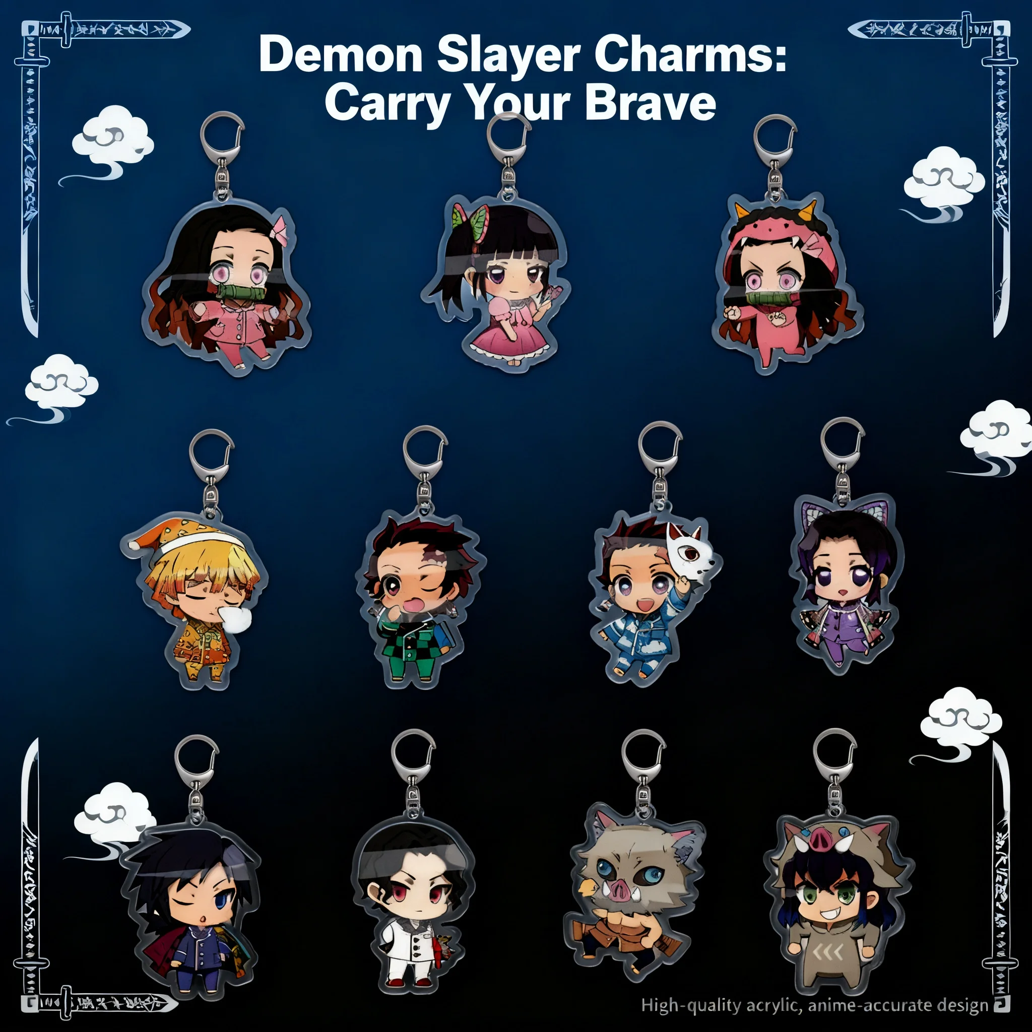

Anime Demon Slayer Acrylic Keychain Tanjiro Kamado Nezuko Zenitsu Inosuke Hashira Pendant Cosplay Gift for Fans Collection
