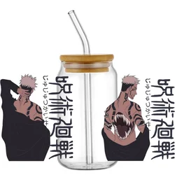 Miniso Cartoon anime giapponese Jujutsu Kaisen character Design involucri di alta qualità 16oz Glass Cup UV DTF Wrap Transfer decalcomanie