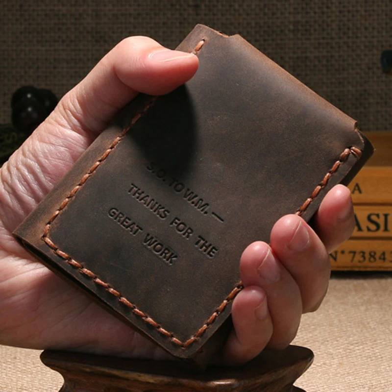 

Secret of Walter Mitty Handmade Genuine Leather Wallet Men Trifold Wallet Purse Crazy Horse Leather Short Money Clips Money Bag
