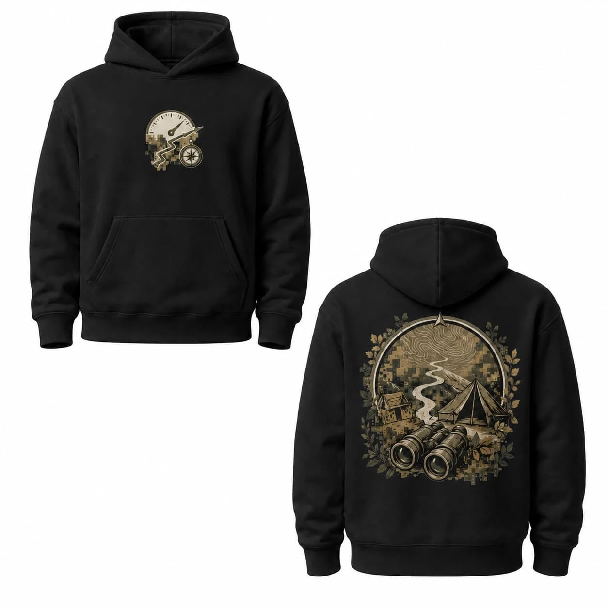Autumn Winter Casual Camping Tent Compass Print Art Men hooded sweatshirt Women Boys coat Top Parent Child Kid 's Cotton Hoodie