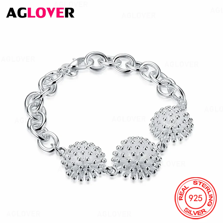 

AGLOVER 925 Sterling Silver Three Flower Chain Bracelet Women's Exquisite and Elegant Engagement Jewelry