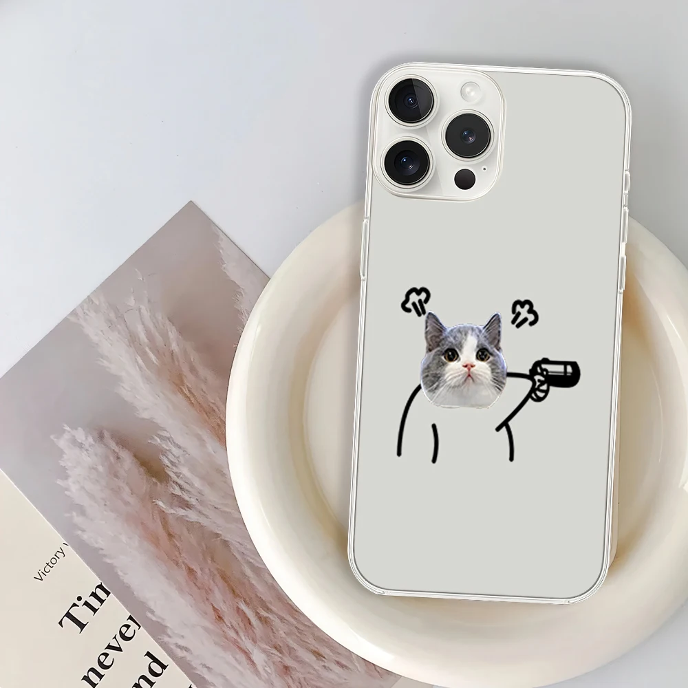 Cartoon Raise your hand couple dog Phone Case for iPhone 12 11 13 14 15 16 Max Pro Plus Transparent Soft Shell