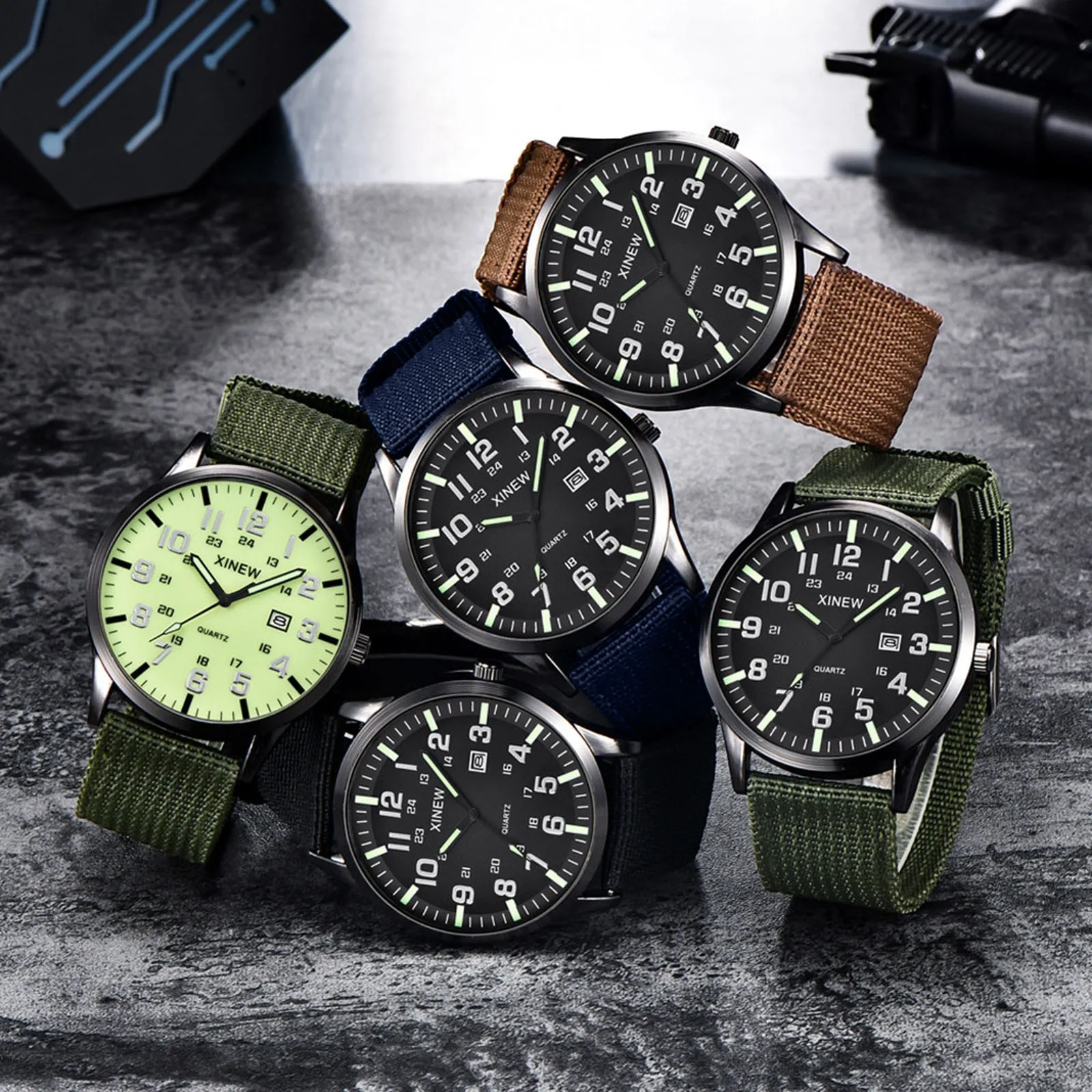 Nylon Strap Watch Men Military Army Date Quartz Watch For Gift Luminous Pointer Scale Round Dial Watch Causal All-Match Watch