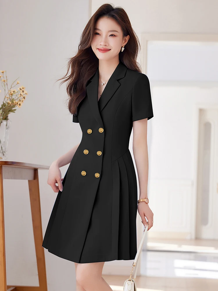 

Новый женский деловой костюм Ele Bla: юбка А-силуэта и пиджак с коротким рукавом, приталенный, для весны и лета