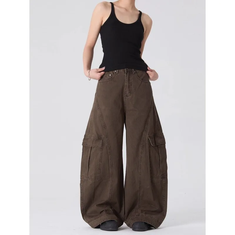 

Men's and Women's Four Seasons Jeans Work Pants Pocket Button Retro Loose Broad-leg Niche Design Sense Comfortable Leisure Soft
