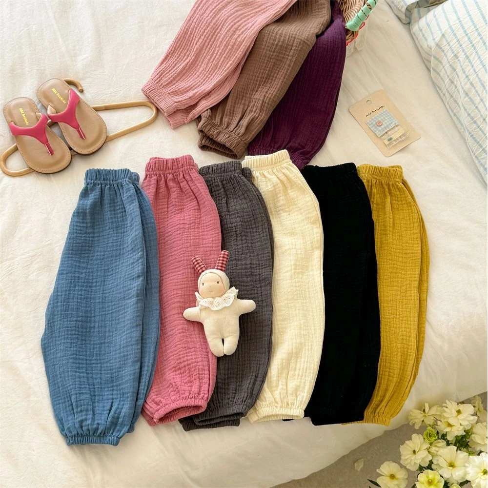 Kids Solid Color Loose Gauze Pants Summer Lightweight Fashion Trousers Unisex Casual Bloomers Multiple Colors Bottoms Baby Pants