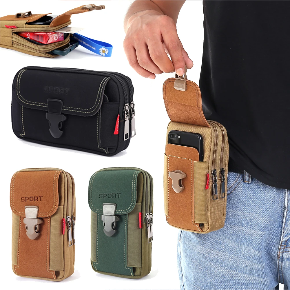 Riñonera de lona con bolsillo para la cintura para hombre, bolso para exteriores, monedero para teléfono móvil de negocios, bolsa para correr,