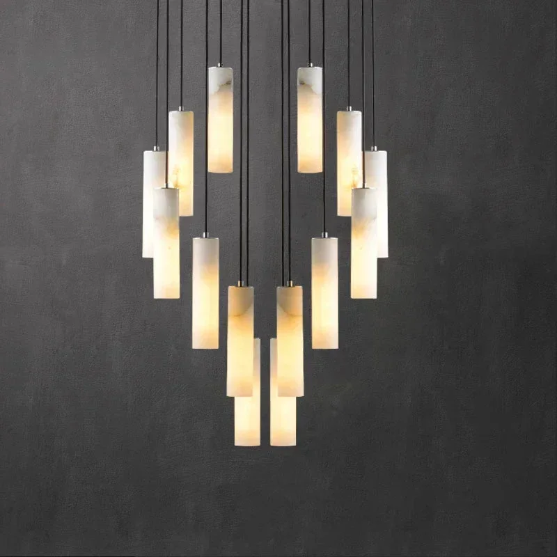 Modern Luxury Cylindrical Copper Marble LED Pendant Lamp Bedroom Study Dining Room Studio Hanging Lighting Fixtures