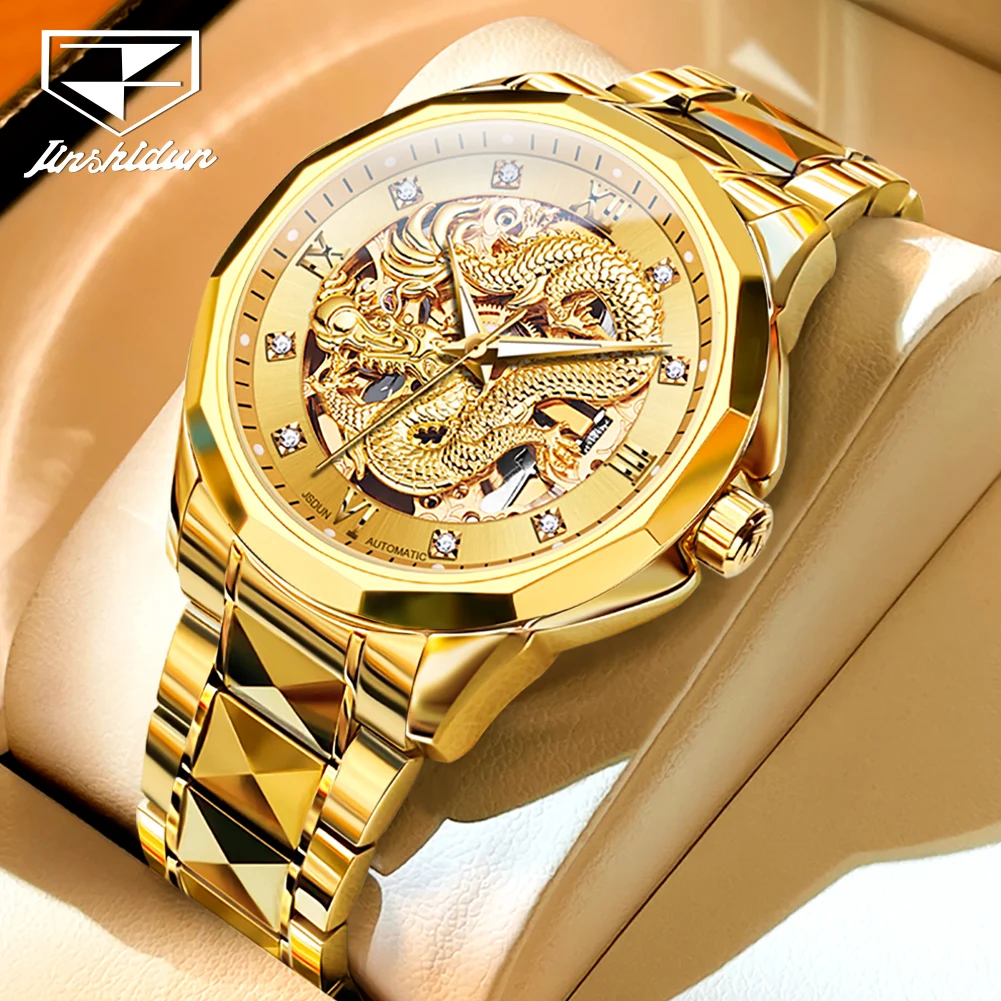 

JSDUN Top Brand Luxury Automatic Watches for Men Gold Dragon Mechanical Watch Waterproof Fashion Skeleton Wristwatch Man Gift