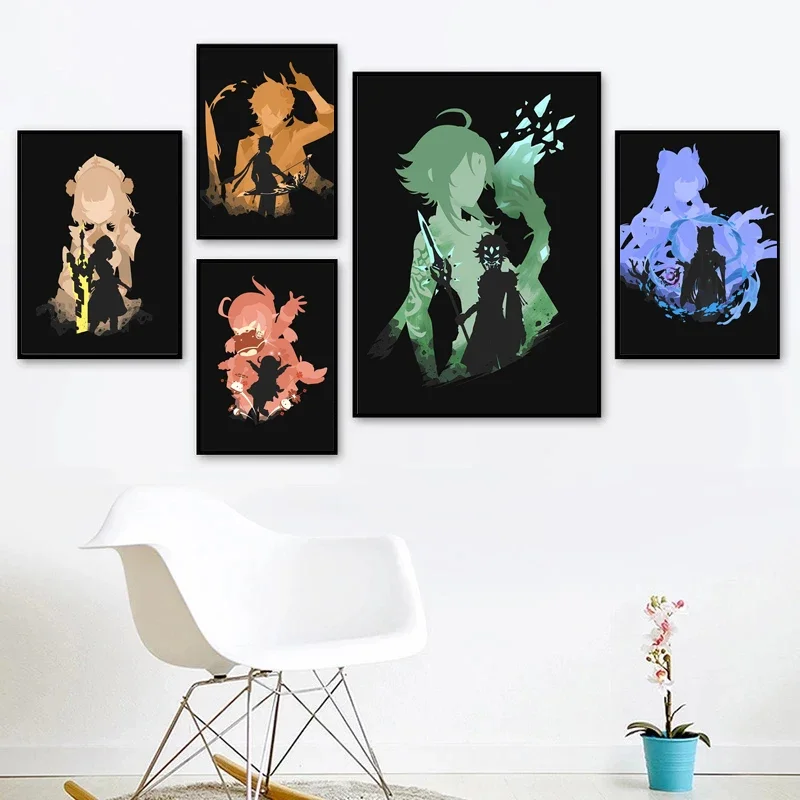 Cuadros sobre lienzo para pared Genshin Impact Game, carteles de dibujos animados de Anime e impresiones de imágenes para decoración de pared de habitación de niños, Cuadros