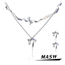 MASW Original Design Sweet Temperament Pearl Bowknot Pendant Necklace For Women Girl Gift Fashion Jewelry Popular Style