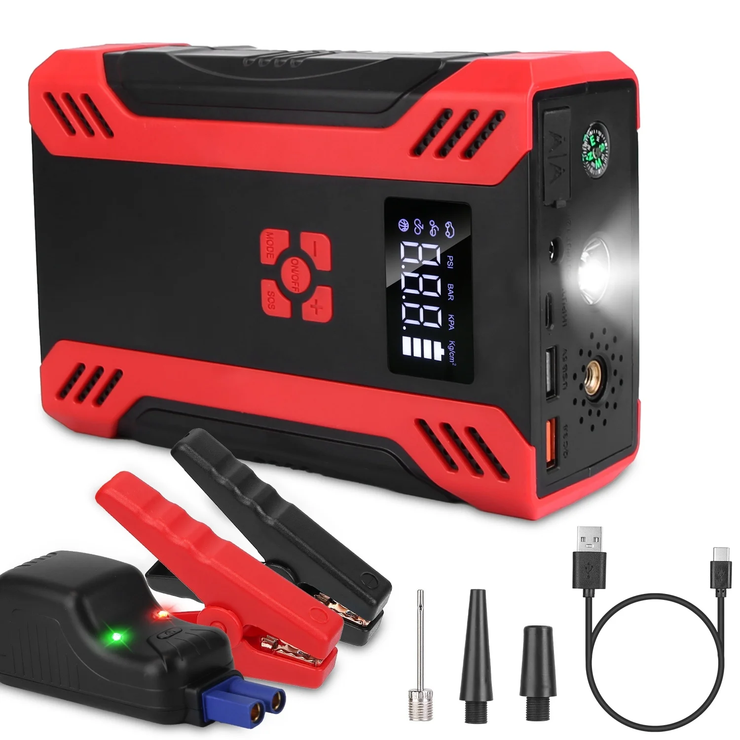 

Car Jump Starter with Air Compressor Portable Car Battery Booster with Digital Tire Inflator with 2000mAh Peak Current for