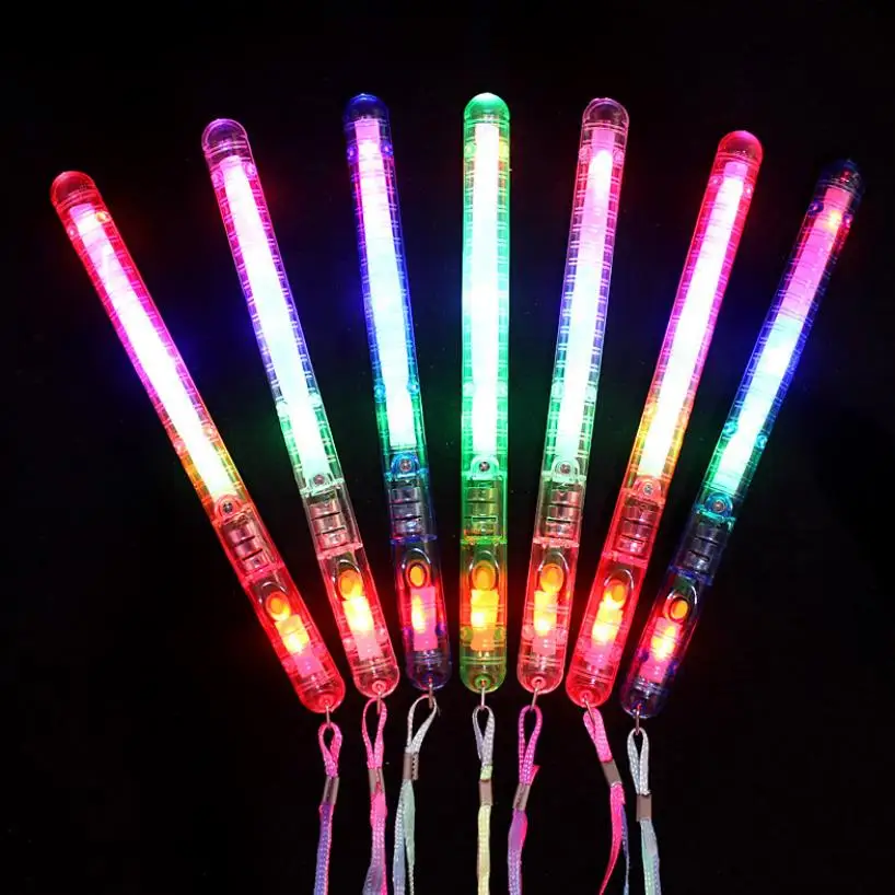 100pcs Seven Colors LED Light Up Wands Glow Sticks Flashing Concerts Rave Party Birthday Favors Large transparent Strap Rope