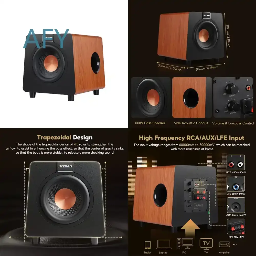 800X Subwoofer 150W 8 Inch Active Speaker for Home Theater Sound System Deep Bass Wood Grain Woofer Amplifier with RCA AUX