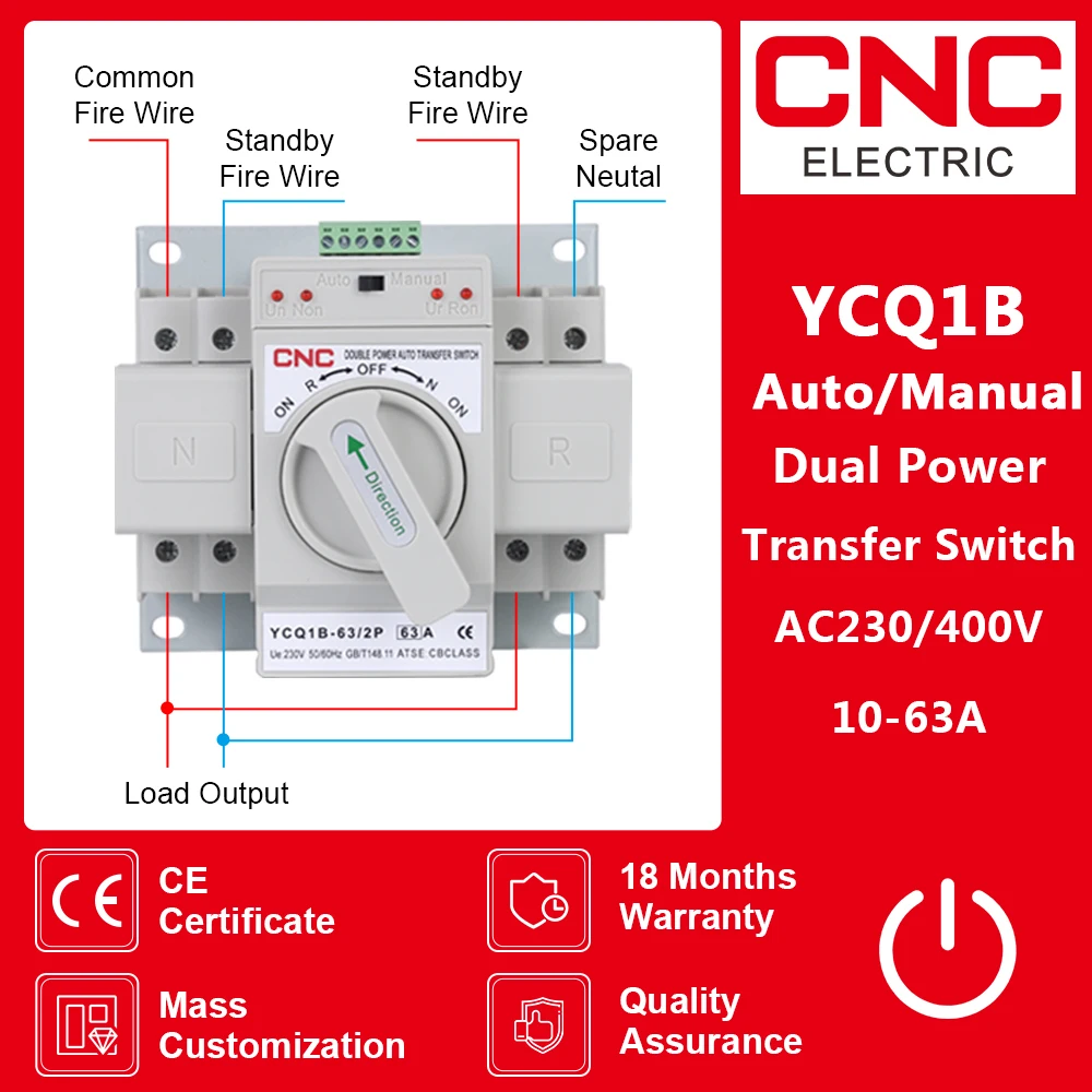 CNC Çift Güç Otomatik Transfer Anahtarı MCB AC230V 2P 63A Otomatik/Manuel Anahtarlama Devre Kesiciler 50/60Hz