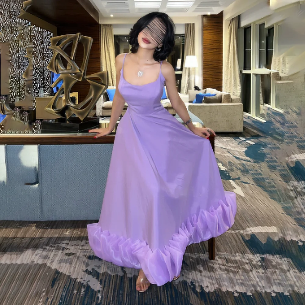 OEING Vintage Ankle Length Evening Gowns Strapless Prom Dresses 2023 Ruffled A-Line Chiffon Purple Saudi Arabia Party Dress