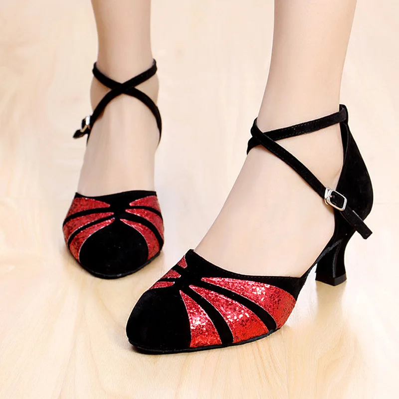 Chaussures de Salle de Bal à Paillettes pour Femme, Noir, Argent, localité, Talon Haut, Salsa Latine, brevModerne, 3cm, 5cm, 7cm