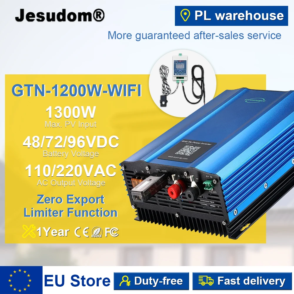 

WIFI версия 1000 Вт 1200 Вт инвертор солнечной сети может работать с аккумулятором DC 24V48V до AC110VAC220V 50HZ60HZ с ограничителем