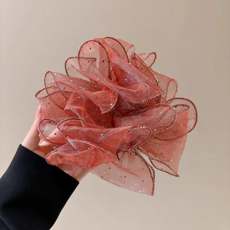 Kristall-Haarband Organza-Haargummis Großer Scrunchie Haargummi für Damen Haaraccessoires Lila Scrunchie – Detail 10