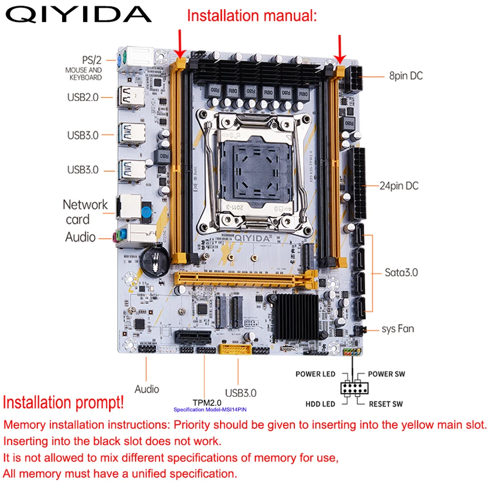 QIYIDA X99マザーボード LGA 2011-3セットキット Xeon E5 2680 V4 CPU