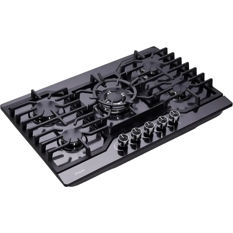 30 Inch Gas Cooktop, 5 Burners Built-in Stove Top Stainless Steel (Thermocouple Protection), LPG/NG Convertible Stove Dual Fuel