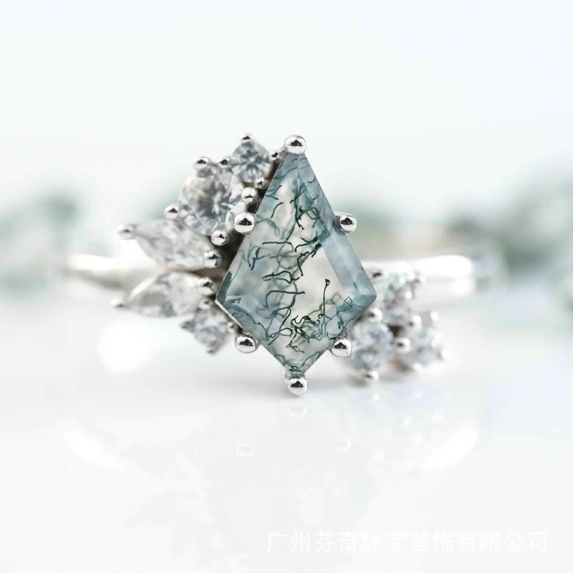 

New Designer 925 Sterling Silver Ring for Women - With Aquatic Agate & Fresh Green Moss Agate, Trendy & Unique Jewelry Gift