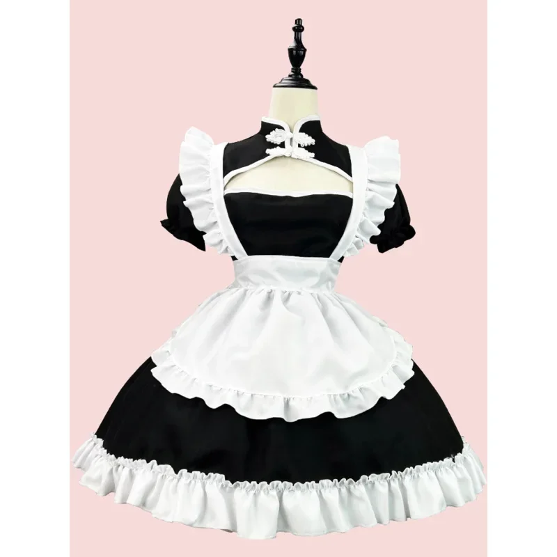 Chinese Cheongsam Anime Cosplay Meid Kostuum Plus Size Lolita Prinses Halloween Zwart Wit Japanse School Meisje Kawaii Clothi U