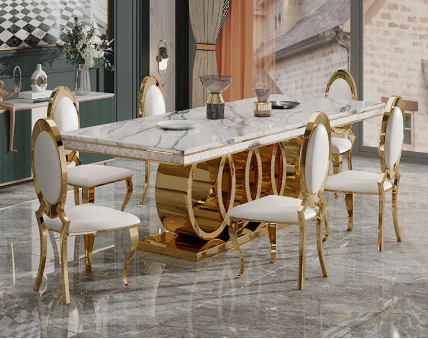 Party Suitable Marble Top or Glass Top Brass Gold Stainless Steel Dining Table With Chair Dining Room Furniture Set