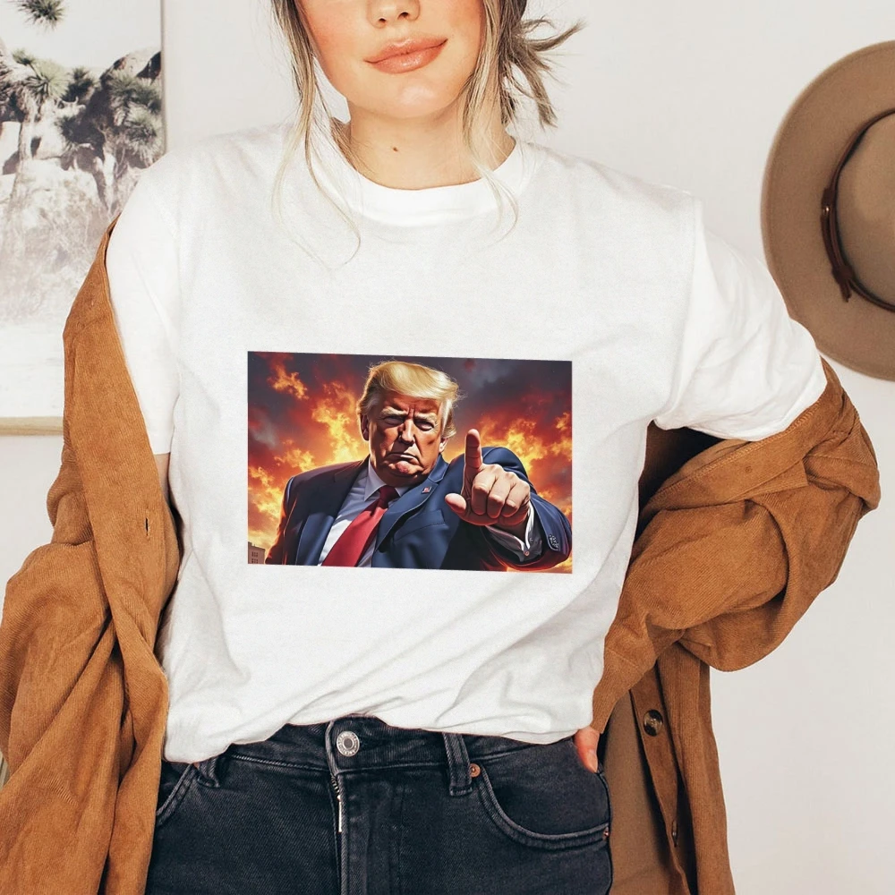 Trump Vintage Oversized T-Shirt Tops Discount New in Outwears Round Neck Vintage Washed Clothes Y2K Women's Short Sleeve