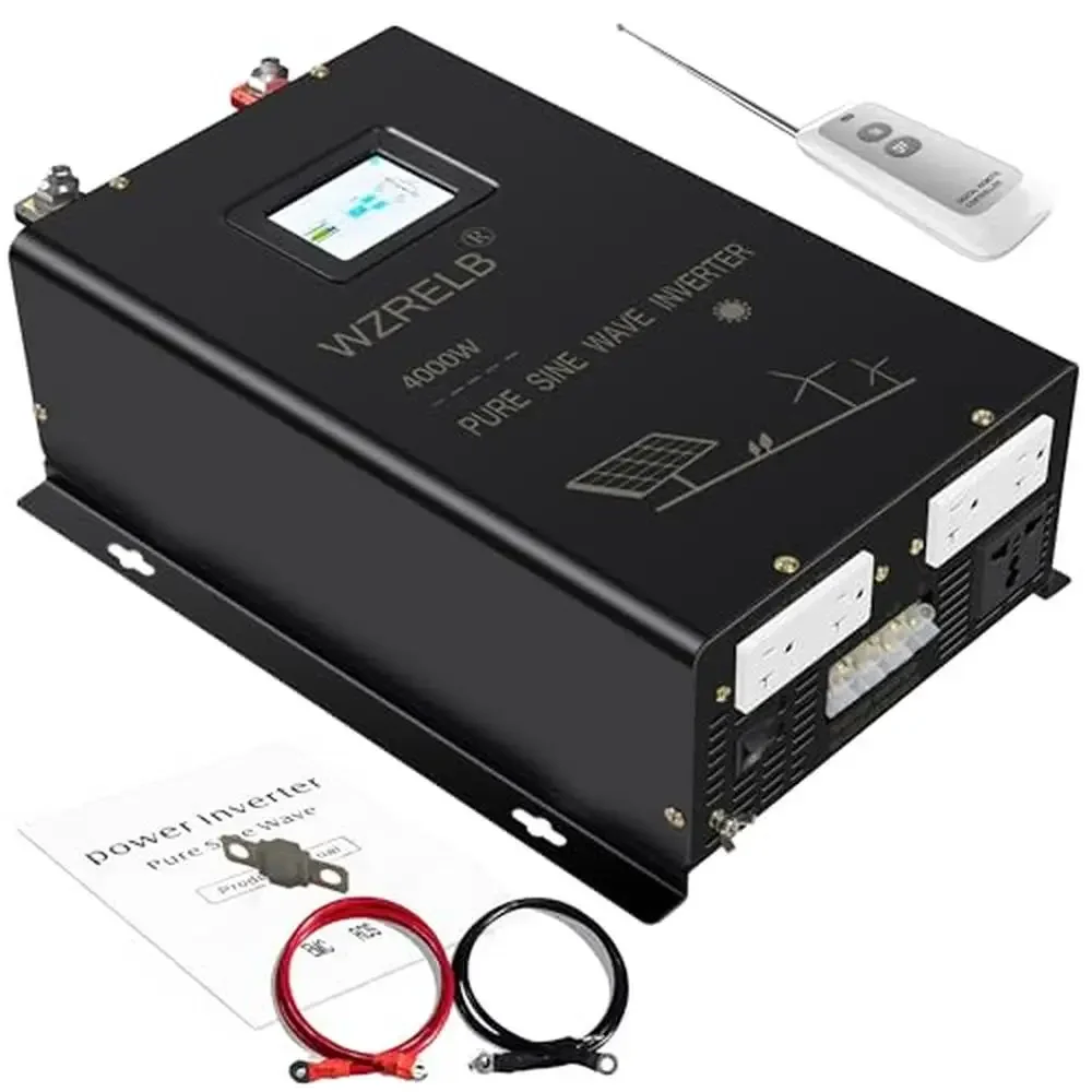 4000W 48V Pure Sine Wave Off-Grid Power Inverter 8KW Surge 5 Outlets Remote Control RV Trailer