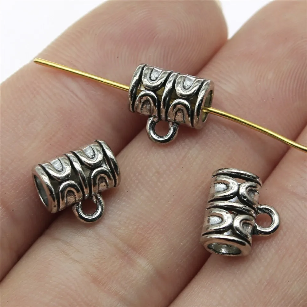 WYSIWYG 10pcs 10x9x6mm Antique Silver Color Engraved Pattern Tube Spacers Beads Big Hole Beads Bail Jewelry Making Findings