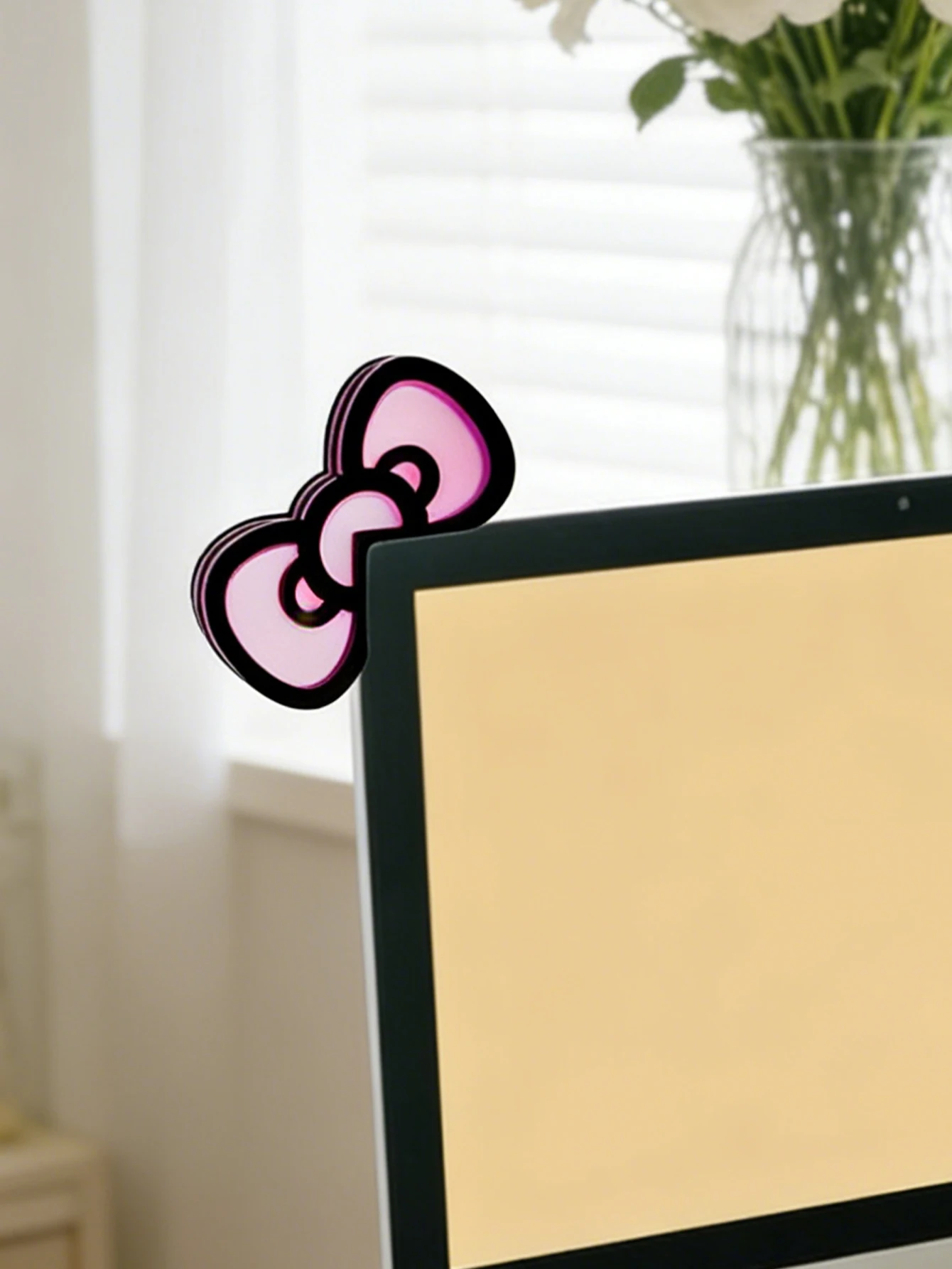Niedliche Computer-Monitor-Dekoration, rosa Schleife, Katzenohrform, Ornamente, Kawaii-Desktop-Dekoration für PC, Laptop, Zimmer, Schreibtisch, Dekoration, Mädchen-Geschenk – Detail 14