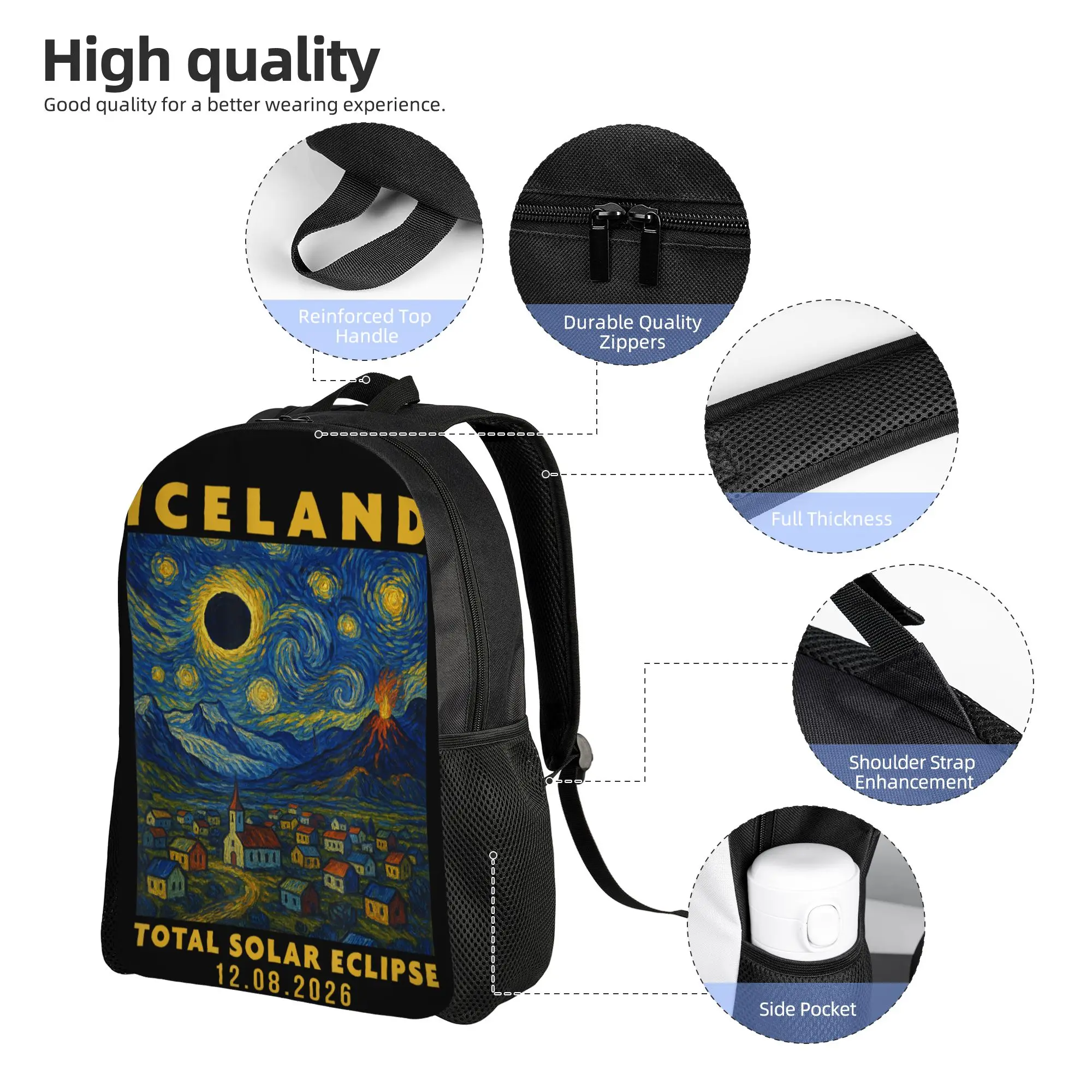 Iceland Total Solar Eclipse 2026 Backpack for Men Women Casual High School Daypack  College Shoulder Bag Durable