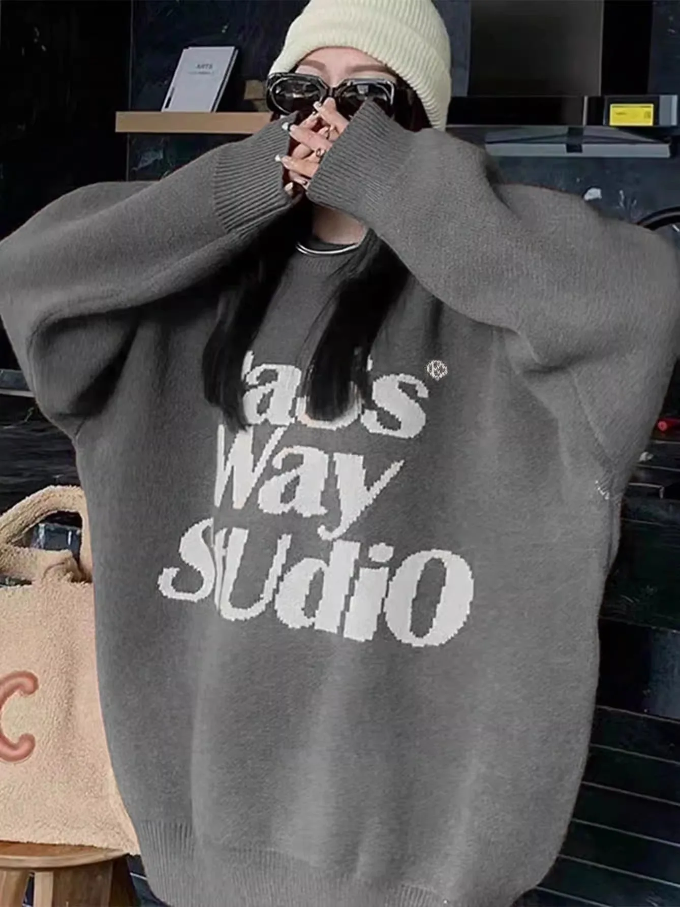 Dongda Gate الخريف إلكتروني التطريز جولة Ne Long Sve فضفاض كسول Sle منتصف طول هوديي المرأة الدافئة الحرارية محبوك S... #3